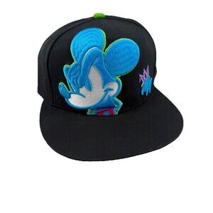 Black Graffiti Mickey Mouse Snapback Hat Neon Green Brim Custom Disney